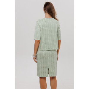 Костюм двойка женский с юбкой К254 жаккард принт (р-ры: 46-60) светло-зеленый Костюм двойка женский с юбкой К254 жаккард принт (р-ры: 46-60) светло-зеленый