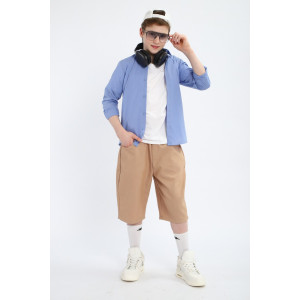 Шорты детские "Багги" джинсовая ткань (р-ры: 146-170) бежевый Шорты детские "Багги" джинсовая ткань (р-ры: 146-170) бежевый