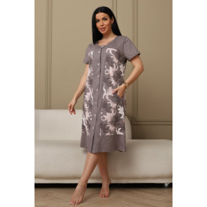 Халат женский 598 кулирка (р-ры: 50-62) коричневый-лилия Халат женский 598 кулирка (р-ры: 50-62) коричневый-лилия