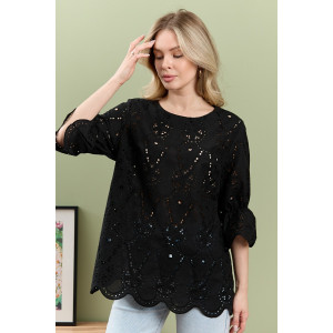 Блузка женская "Милица-1" плательная ткань (р-ры: 46-56) черный-4