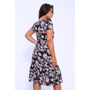 Платье женское №5745 штапель (р-ры: 44-54) цветы розовые