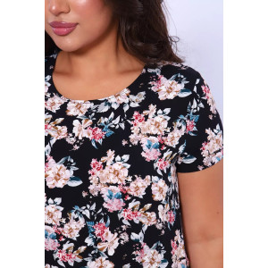 Платье женское №5745 штапель (р-ры: 44-54) цветы розовые