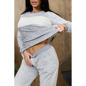 Пижама женская "Ариэль-4" 1292-5 велсофт (последний размер) серый лапки 46-48