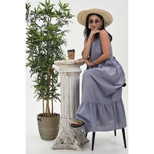 Сарафан женский №059315 лён (р-ры: 44-52) серо-голубой