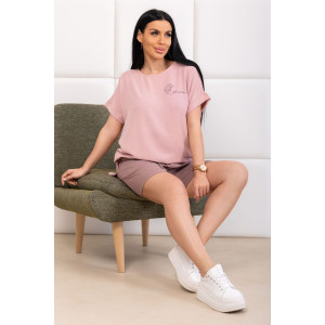 Костюм двойка женский 2182/2 жатка кантри (р-ры: 48-62) кофейный-розовая пудра