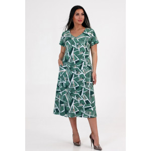 Платье женское "Ассоль-2" ПлК-1509 кулирка (р-ры: 48-62) осколки на зелен.