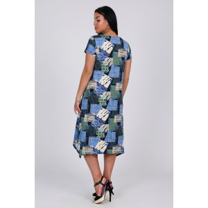 Платье женское "Волна" ПлК-458 кулирка (р-ры: 48-62) пэчворк голуб.