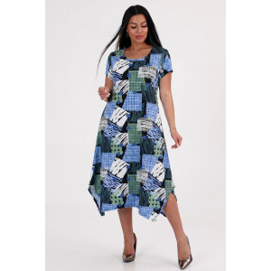 Платье женское "Волна" ПлК-458 кулирка (р-ры: 48-62) пэчворк голуб.