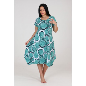 Платье женское "Волна" ПлК-458 кулирка (р-ры: 48-62) белые круги на зеленом