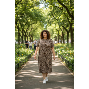 Платье женское №830 кулирка (р-ры: 62-76) леопард коричневый
