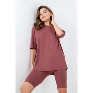 Костюм двойка женский "Абрис-2" фактурный трикотаж (последний размер) коричневый 54,56