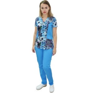 Костюм двойка медицинский женский "Малибу" тиси (последний размер) бирюза-париж 46