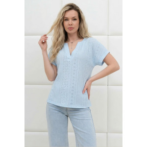 Блузка женская "Дис" фактурный трикотаж (последний размер) голубой 48
