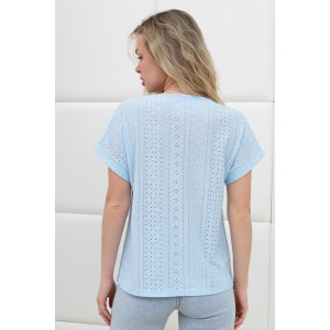 Блузка женская "Дис" фактурный трикотаж (последний размер) голубой 48