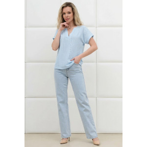 Блузка женская "Дис" фактурный трикотаж (последний размер) голубой 48