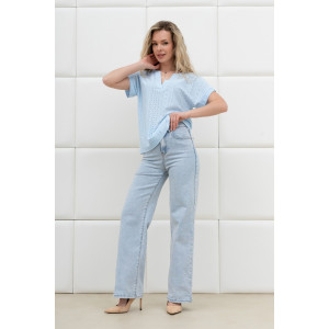 Блузка женская "Дис" фактурный трикотаж (последний размер) голубой 48