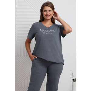 Костюм двойка женский "Мальта" кулирка меланж (последний размер) индиго 52,56