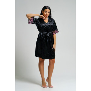 Пеньюар двойка женский "Сказка" вискоза+велюр (последний размер) черный 56