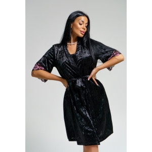 Пеньюар двойка женский "Сказка" вискоза+велюр (последний размер) черный 56