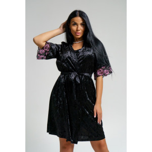 Пеньюар двойка женский "Сказка" вискоза+велюр (последний размер) черный 56