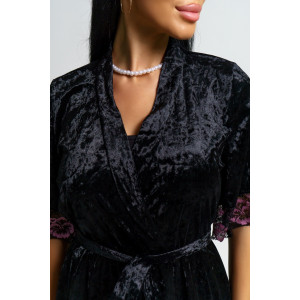 Пеньюар двойка женский "Сказка" вискоза+велюр (последний размер) черный 56