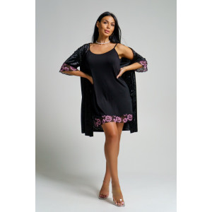 Пеньюар двойка женский "Сказка" вискоза+велюр (последний размер) черный 56