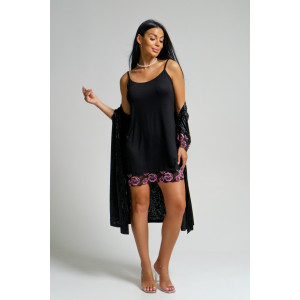 Пеньюар двойка женский "Сказка" вискоза+велюр (последний размер) черный 56