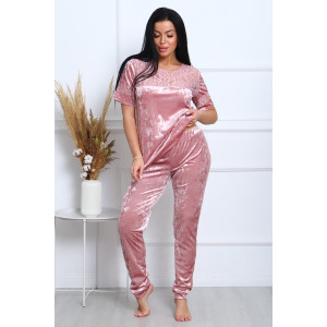 Костюм двойка женский "Маркиза" бархат+гипюр (последний размер) сухая роза 52