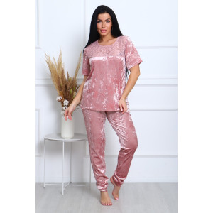 Костюм двойка женский "Маркиза" бархат+гипюр (последний размер) сухая роза 52