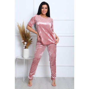 Костюм двойка женский "Маркиза" бархат+гипюр (последний размер) сухая роза 52