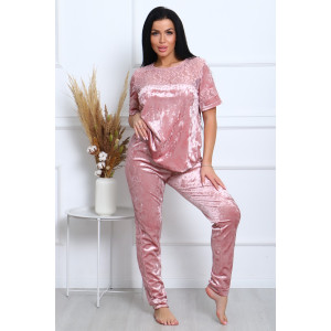 Костюм двойка женский "Маркиза" бархат+гипюр (последний размер) сухая роза 52