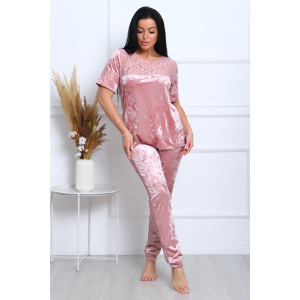 Костюм двойка женский "Маркиза" бархат+гипюр (последний размер) сухая роза 52