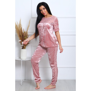 Костюм двойка женский "Маркиза" бархат+гипюр (последний размер) сухая роза 52