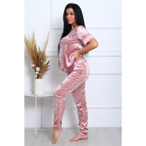 Костюм двойка женский "Маркиза" бархат+гипюр (последний размер) сухая роза 52