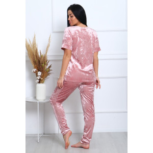 Костюм двойка женский "Маркиза" бархат+гипюр (последний размер) сухая роза 52