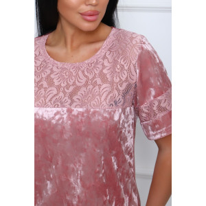 Костюм двойка женский "Маркиза" бархат+гипюр (последний размер) сухая роза 52