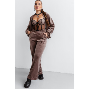 Костюм двойка женский КС-077ФР/БЕЖ велюр (последний размер) бежевый 62