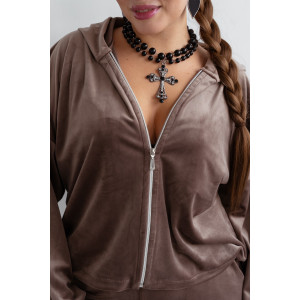 Костюм двойка женский КС-077ФР/БЕЖ велюр (последний размер) бежевый 62