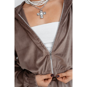 Костюм двойка женский КС-078ФР/БЕЖ велюр (последний размер) бежевый 42,44,46