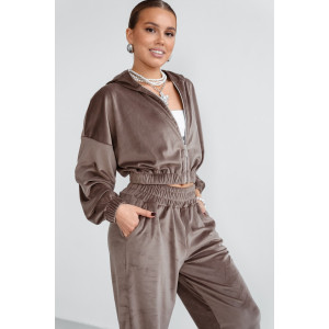 Костюм двойка женский КС-078ФР/БЕЖ велюр (последний размер) бежевый 42,44,46