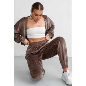 Костюм двойка женский КС-078ФР/БЕЖ велюр (последний размер) бежевый 42,44,46