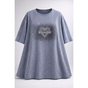 Футболка женская №6457 "Crystal Heart" хлопок стрейч (р-ры: 64-76) голубой