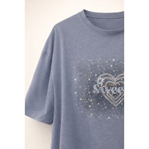 Футболка женская №6457 "Crystal Heart" хлопок стрейч (р-ры: 64-76) голубой