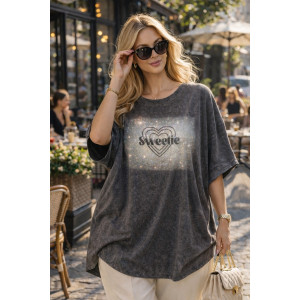 Футболка женская №6457 "Crystal Heart" хлопок стрейч (р-ры: 64-76) серый