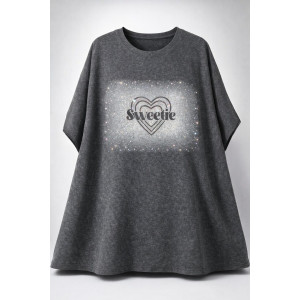 Футболка женская №6457 "Crystal Heart" хлопок стрейч (р-ры: 64-76) серый