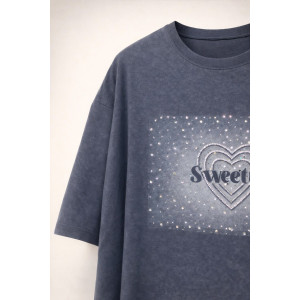 Футболка женская №6457 "Crystal Heart" хлопок стрейч (р-ры: 64-76) синий