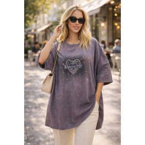Футболка женская №6457 "Crystal Heart" хлопок стрейч (р-ры: 64-76) сиреневый