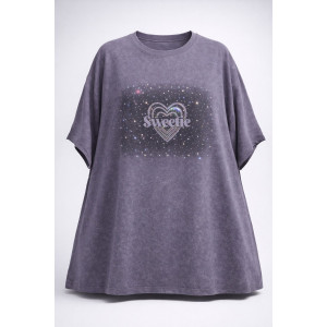 Футболка женская №6457 "Crystal Heart" хлопок стрейч (р-ры: 64-76) сиреневый