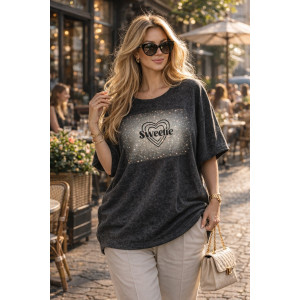 Футболка женская №6457 "Crystal Heart" хлопок стрейч (р-ры: 64-76) черный