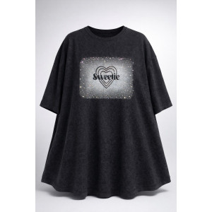 Футболка женская №6457 "Crystal Heart" хлопок стрейч (р-ры: 64-76) черный